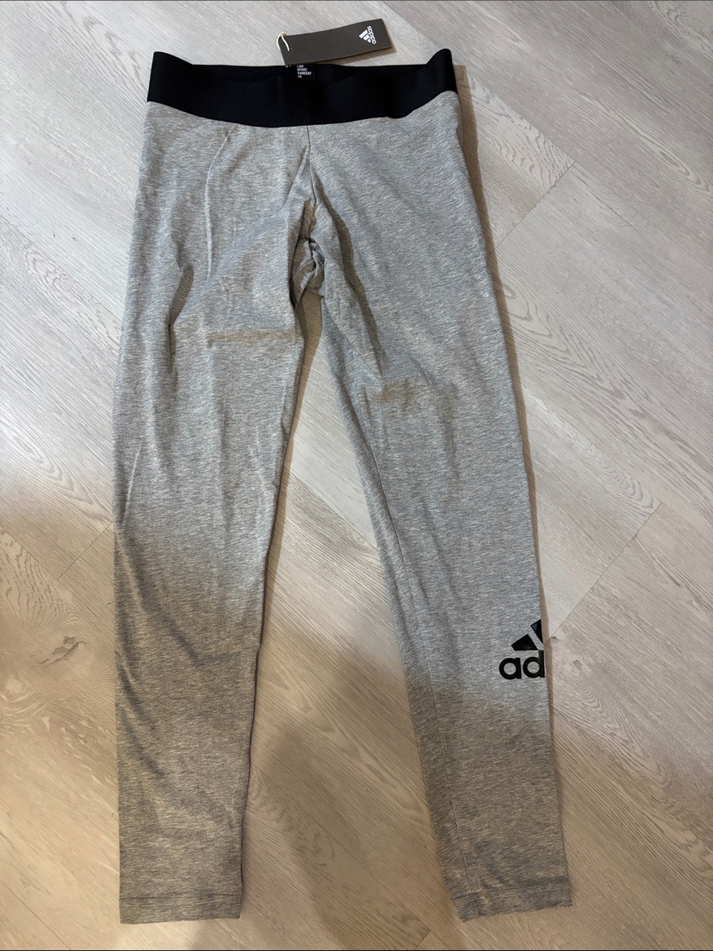 adidas Gray Leggings with Black Waistband and Logo. Never worn